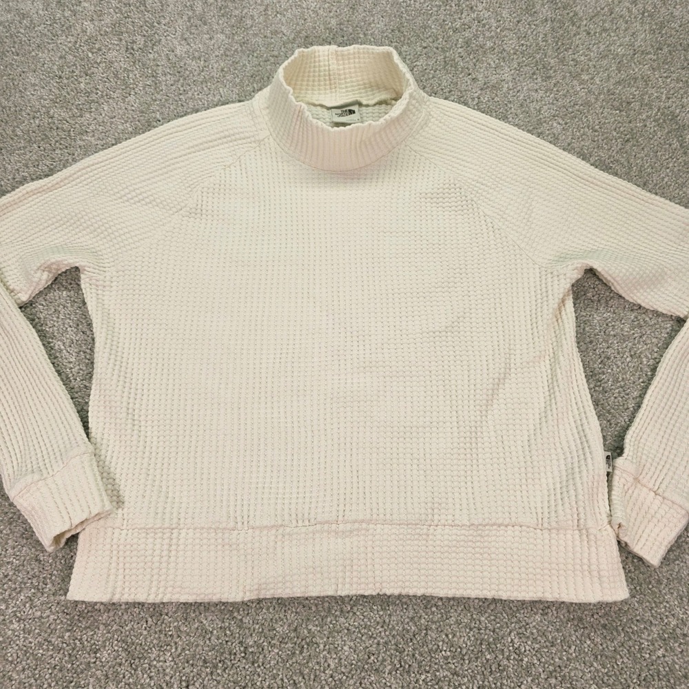 The North Face Womens Waffle Knit Mock Neck Pullover Top Cream White Medium